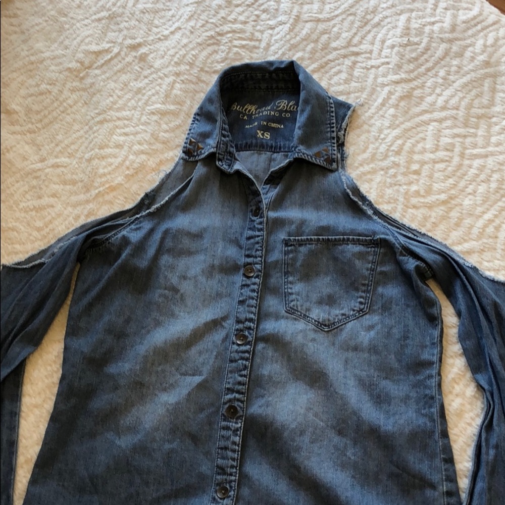 Cutout Shoulder Jean Top